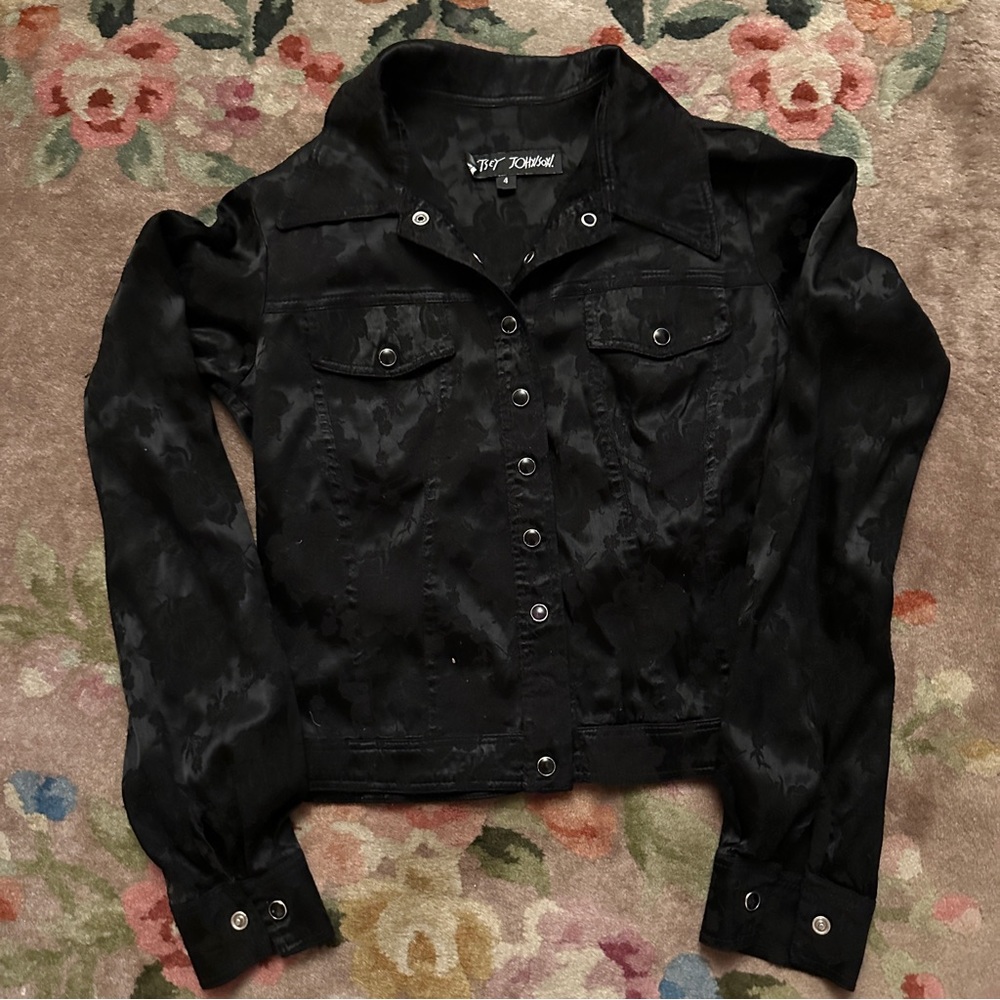 Long sleeved button-down satin-like Betsey Johnson shirt